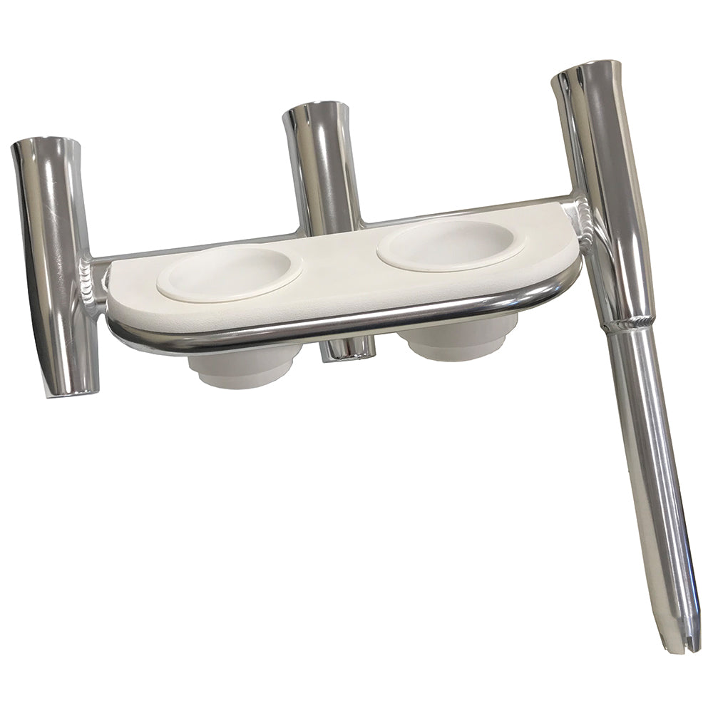 Tigress Offset Triple Rod Holder wCup Holders Port Side Polished Aluminum 88148