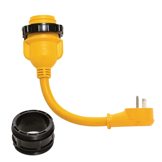Camco PowerGrip Locking Adapter 15A125V Male to 30A125V Female Locking 55635