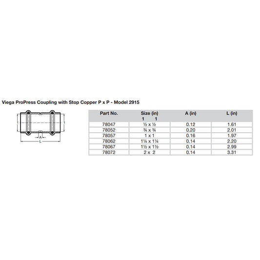 Viega ProPress 12 Copper Coupling wStop Double Press Connection Smart Connect Technology 78047