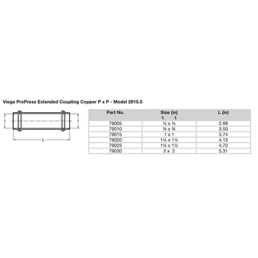 Viega ProPress 12 Extended Coupling wo Stop Double Press Connection Smart Connect Technology 79005