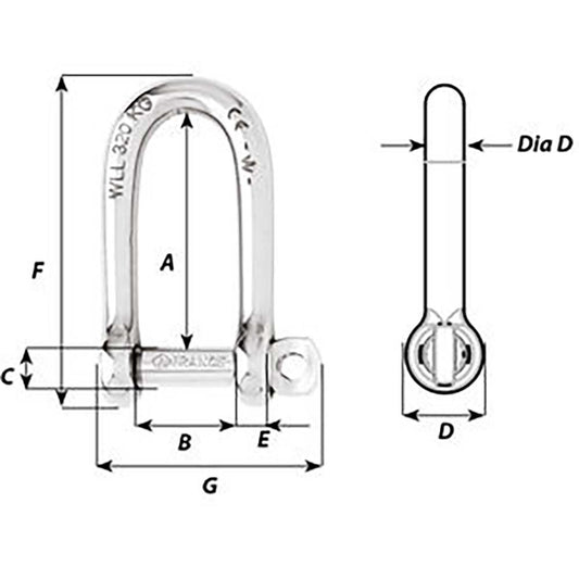 Wichard SelfLocking Long D Shackle Diameter 6mm 14 1213W