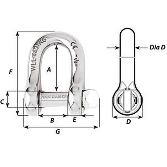 Wichard Captive Pin D Shackle Diameter 5mm 316 1402W