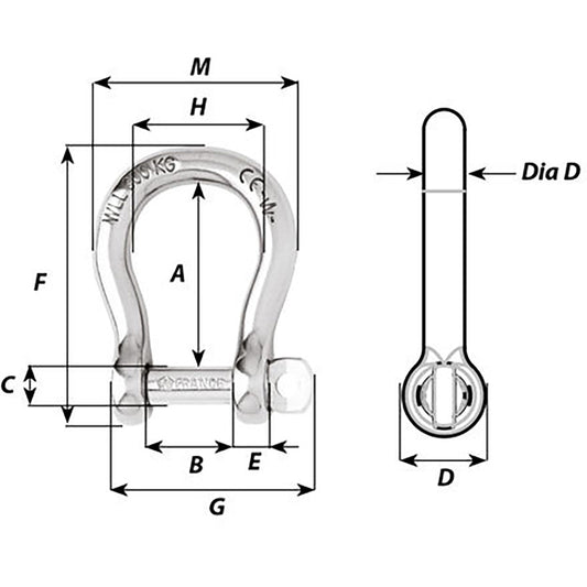 Wichard Not SelfLocking Bow Shackle 20mm Diameter 2532 1248W