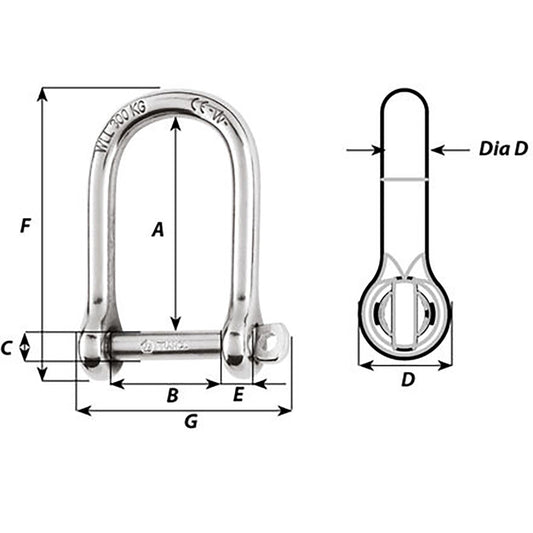 Wichard SelfLocking Large Opening Shackle 6mm Diameter 14 1263W