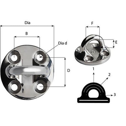 Wichard Round Pad Eye 57mm Diameter 214 Fixed 6635W