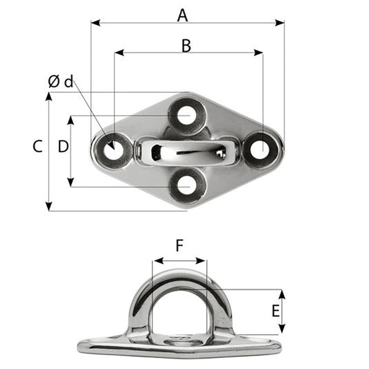 Wichard Diamond Pad Eye Round 60mm Length 22364 M5 Screw 6644W