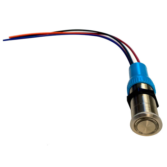 Bluewater 19mm Push Button Switch  OffOn Momentary Contact  BlueRed LED  4 Lead 905721134