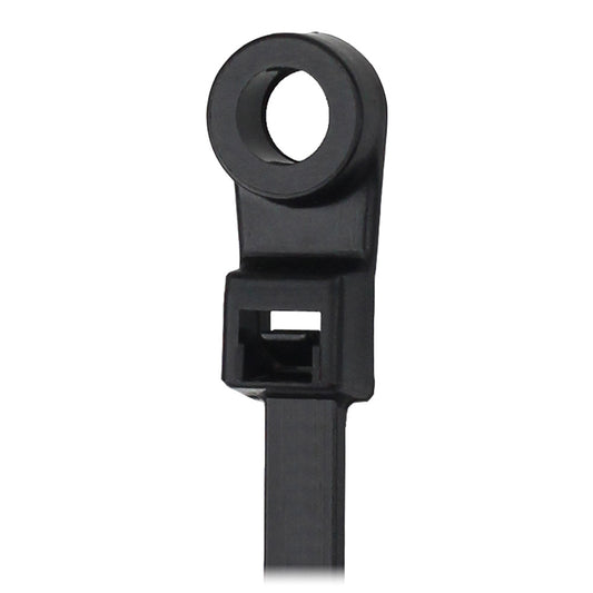 Pacer 8 Cable Tie wMounting Ring  Black  50lb Tensile Strength  2 Bundle Diameter  100 Piece Bag CTMR2S100BK