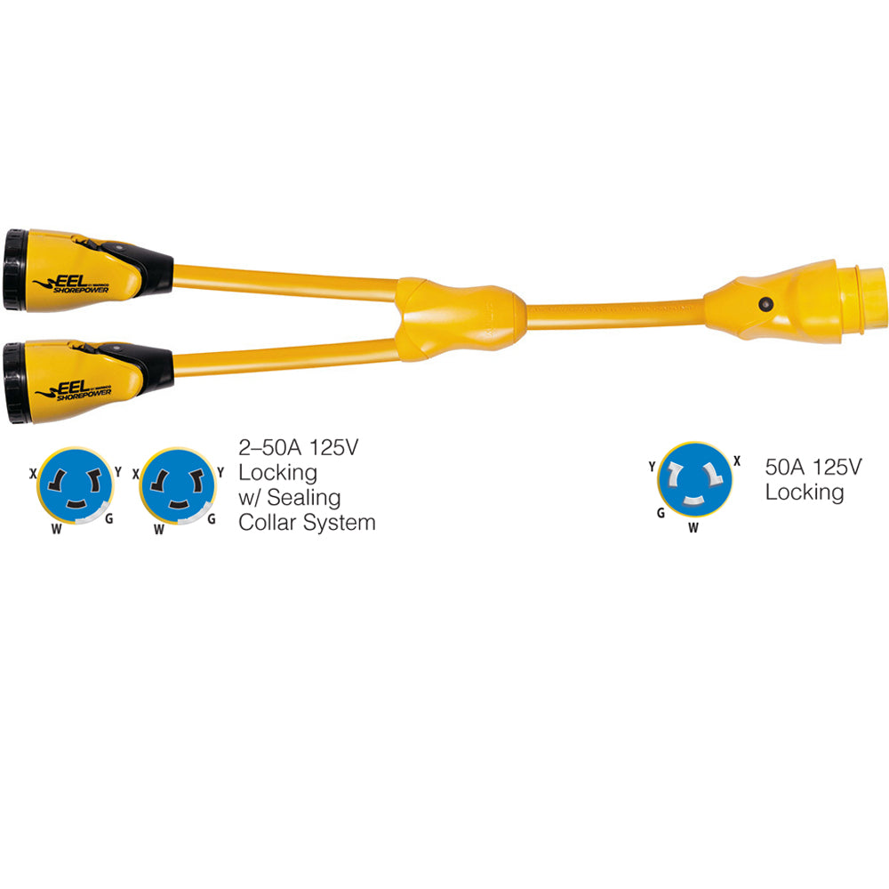 Marinco Y5042504 EEL 250A125250V Female to 150A125250V Male Y Adapter  Yellow Y5042504