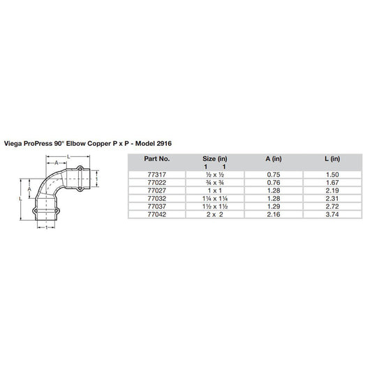 Viego ProPress 34 90 Copper Elbow Double Press Connection Smart Connect Technology 77022