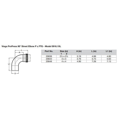 Viega ProPress 212  90 Copper Elbow  StreetPress Connection  Smart Connect Technology 20638
