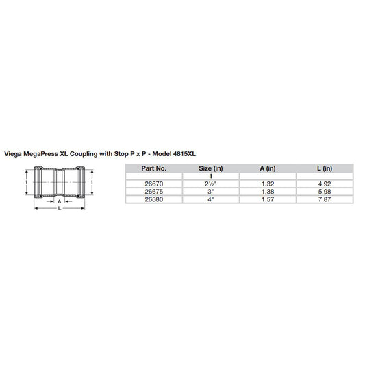 Viega MegaPress 212 Carbon Steel Coupling wStop wFMK Double Press Connection  Smart Connect Technology 26670