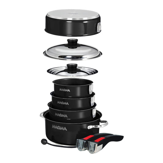 Magma Nestable 10 Piece Induction NonStick Enamel Finish Cookware Set  Jet Black A10366JB2IN
