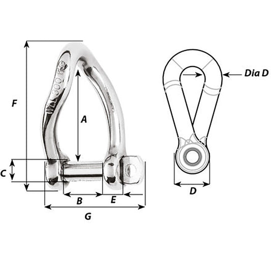 Wichard SelfLocking Twisted Shackle  10mm Diameter  1332 1225W
