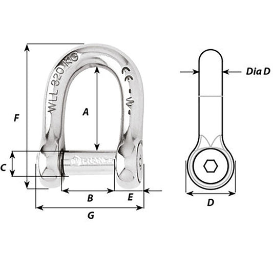 Wichard SelfLocking Allen Head Pin D Shackle  12mm Diameter  1532 1306W